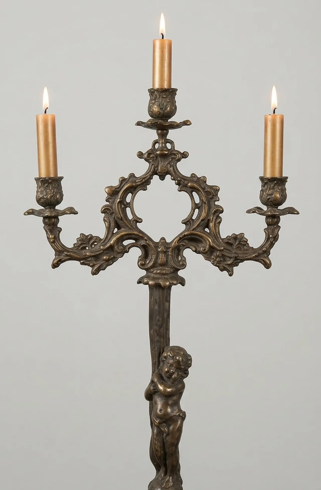 Bronze candle holder with cherub, 19th century 4