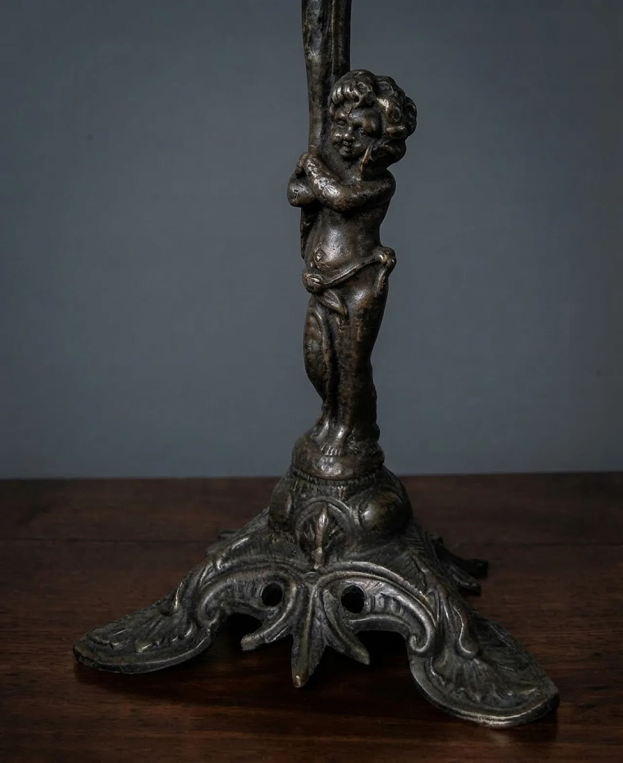 Bronze candle holder with cherub, 19th century 5