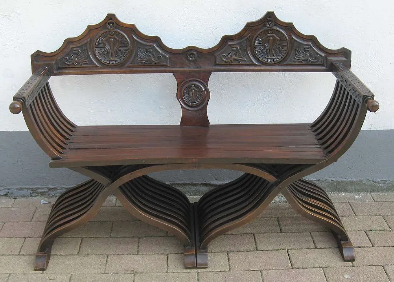 Savonarola sofa in wood, Renaissance style, 1920s 1