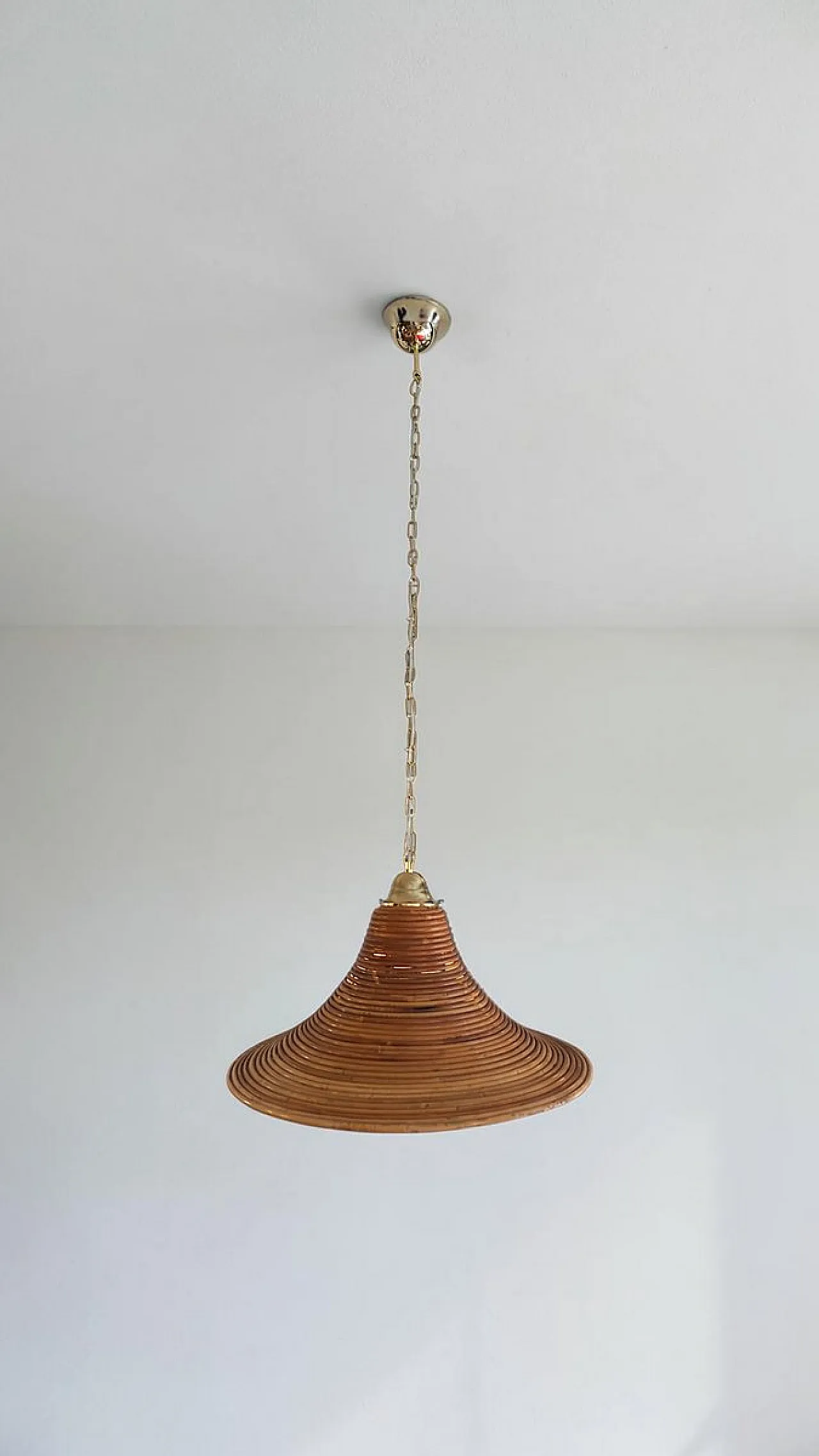 Rattan and brass pendant lamp, 1970s 1