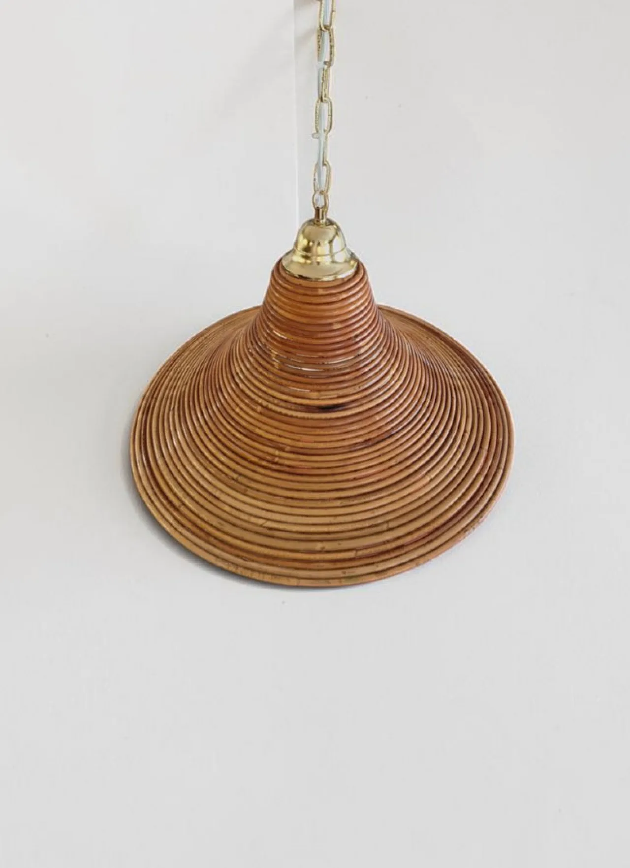 Rattan and brass pendant lamp, 1970s 2