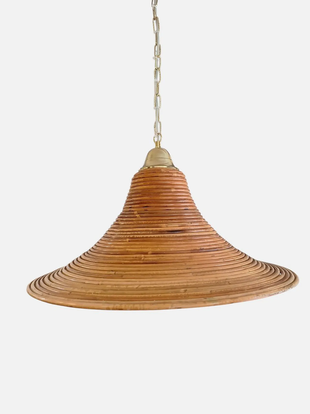 Rattan and brass pendant lamp, 1970s 3