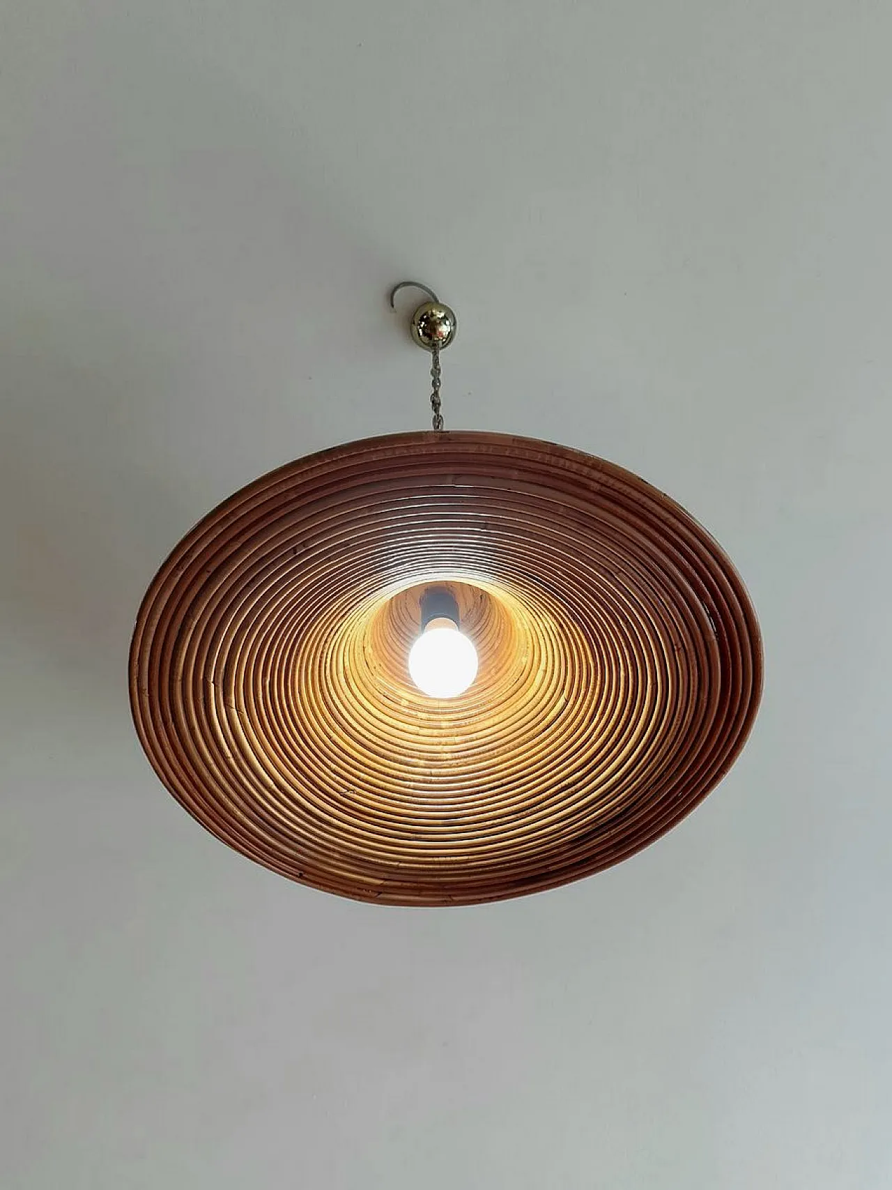 Rattan and brass pendant lamp, 1970s 5