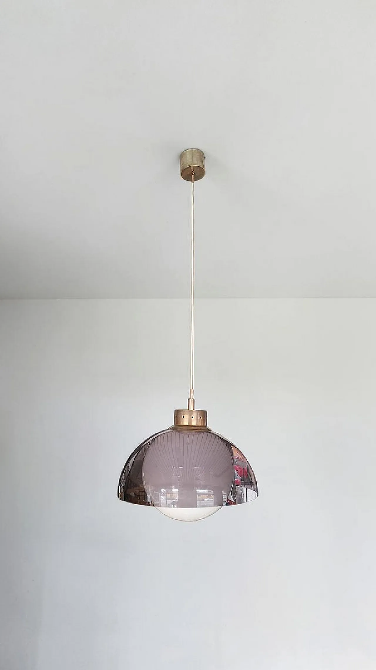 Pendant lamp in glass, plastic and nickel-plated brass, 1960s 1