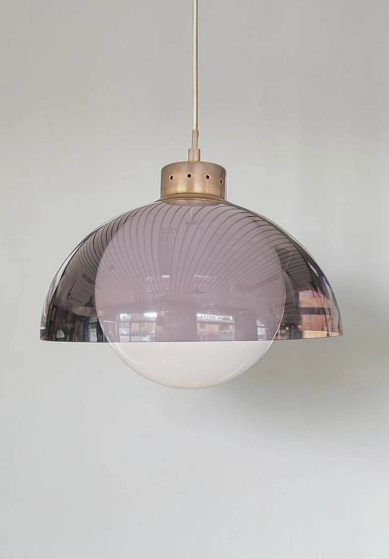 Pendant lamp in glass, plastic and nickel-plated brass, 1960s 4