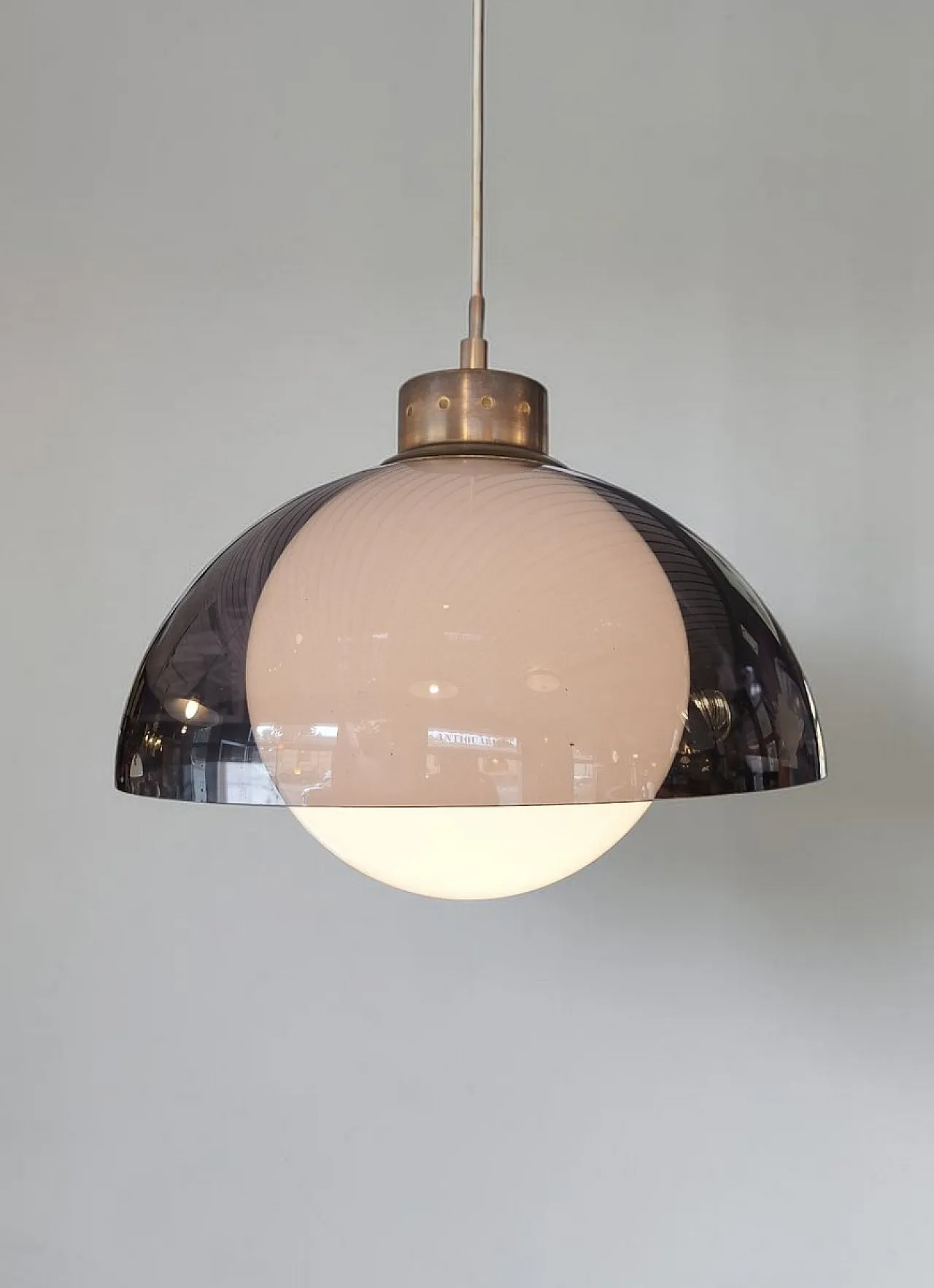 Pendant lamp in glass, plastic and nickel-plated brass, 1960s 5