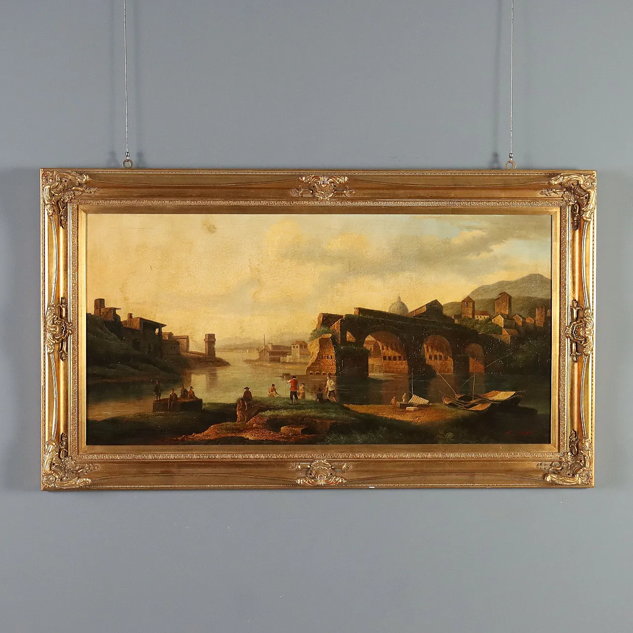 View of the Broken Bridge in Rome, oil on canvas, 1960s 1