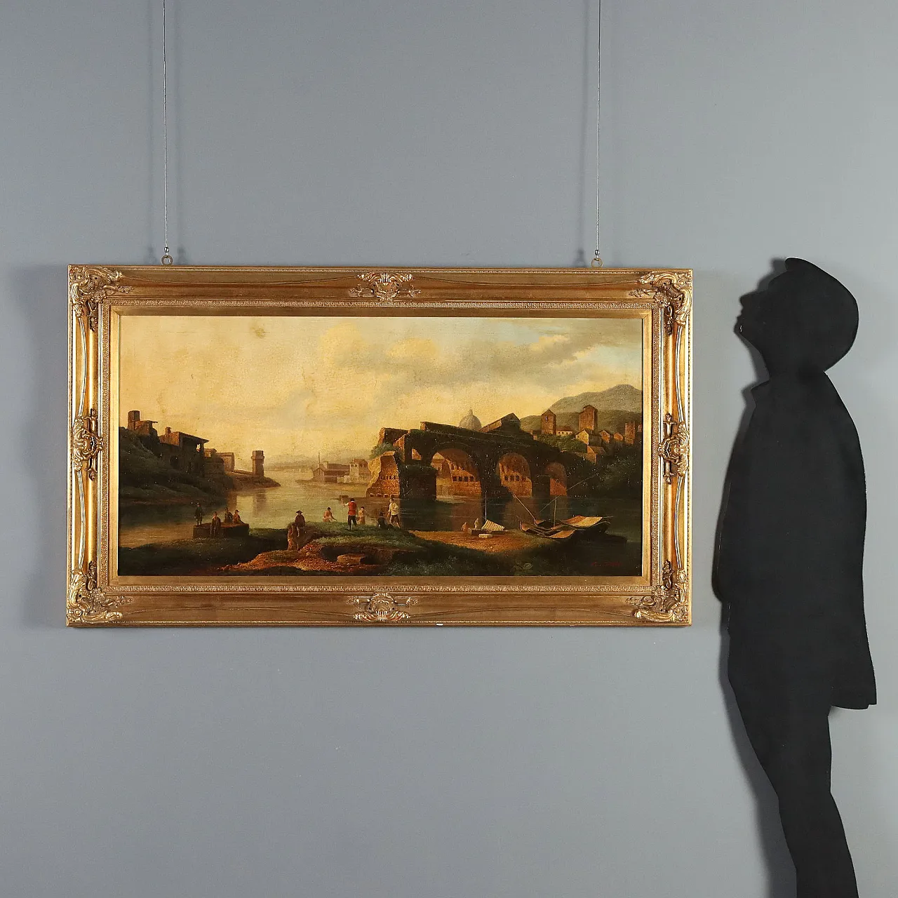 View of the Broken Bridge in Rome, oil on canvas, 1960s 2