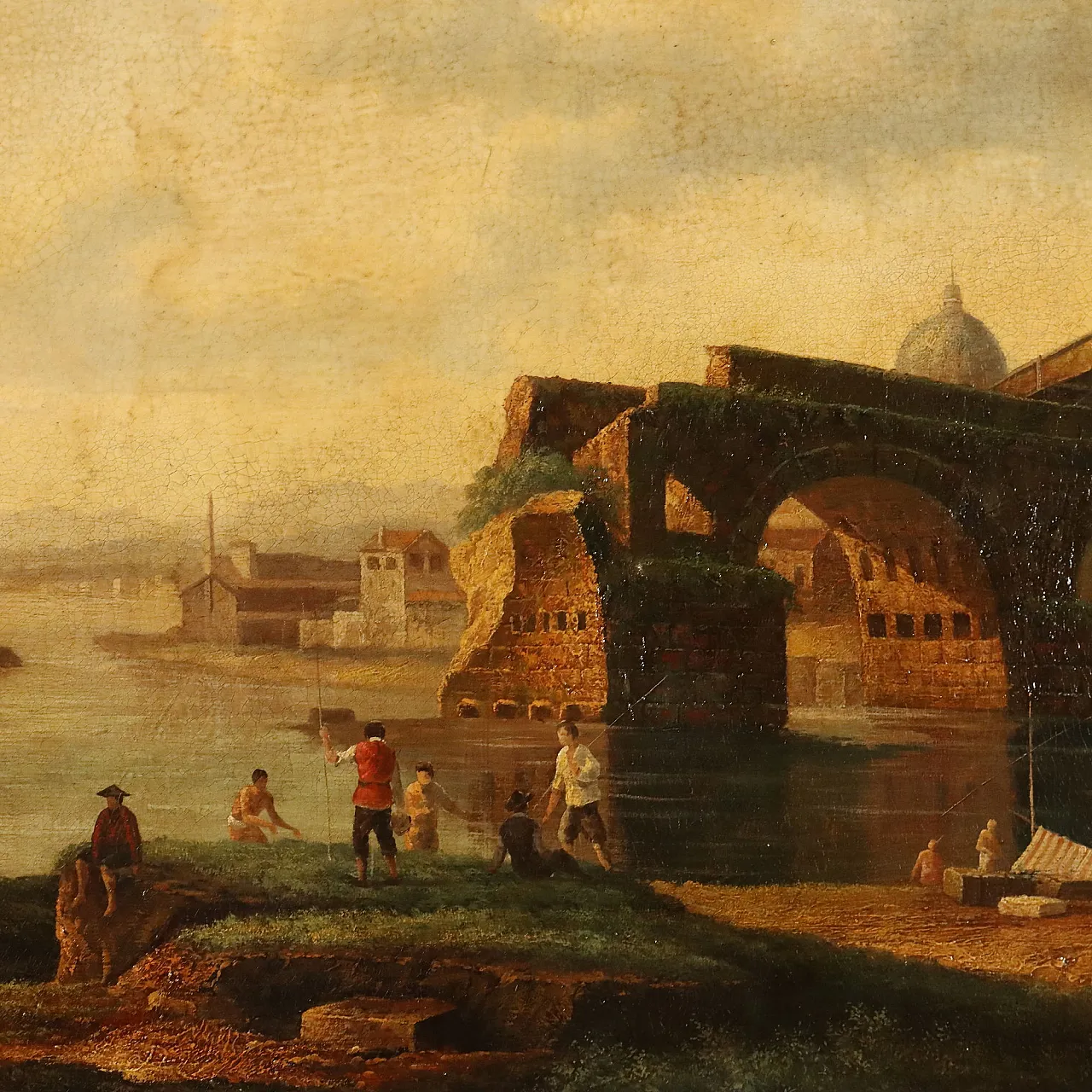 View of the Broken Bridge in Rome, oil on canvas, 1960s 3