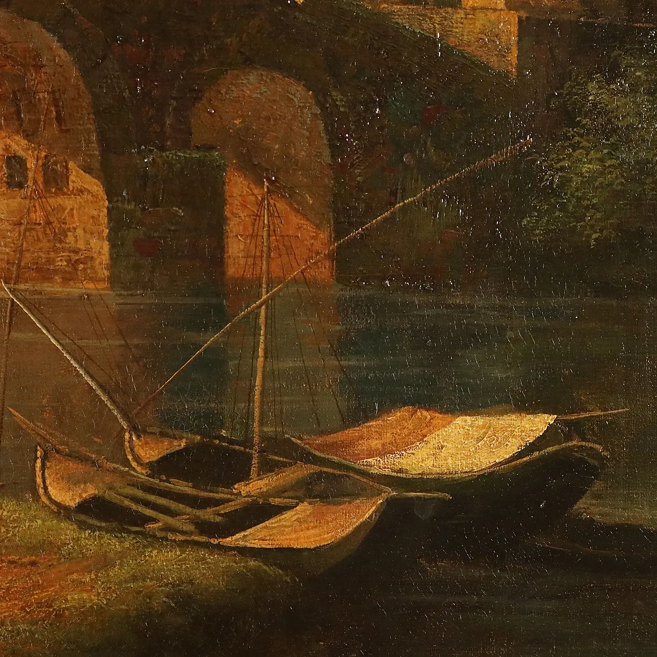 View of the Broken Bridge in Rome, oil on canvas, 1960s 8