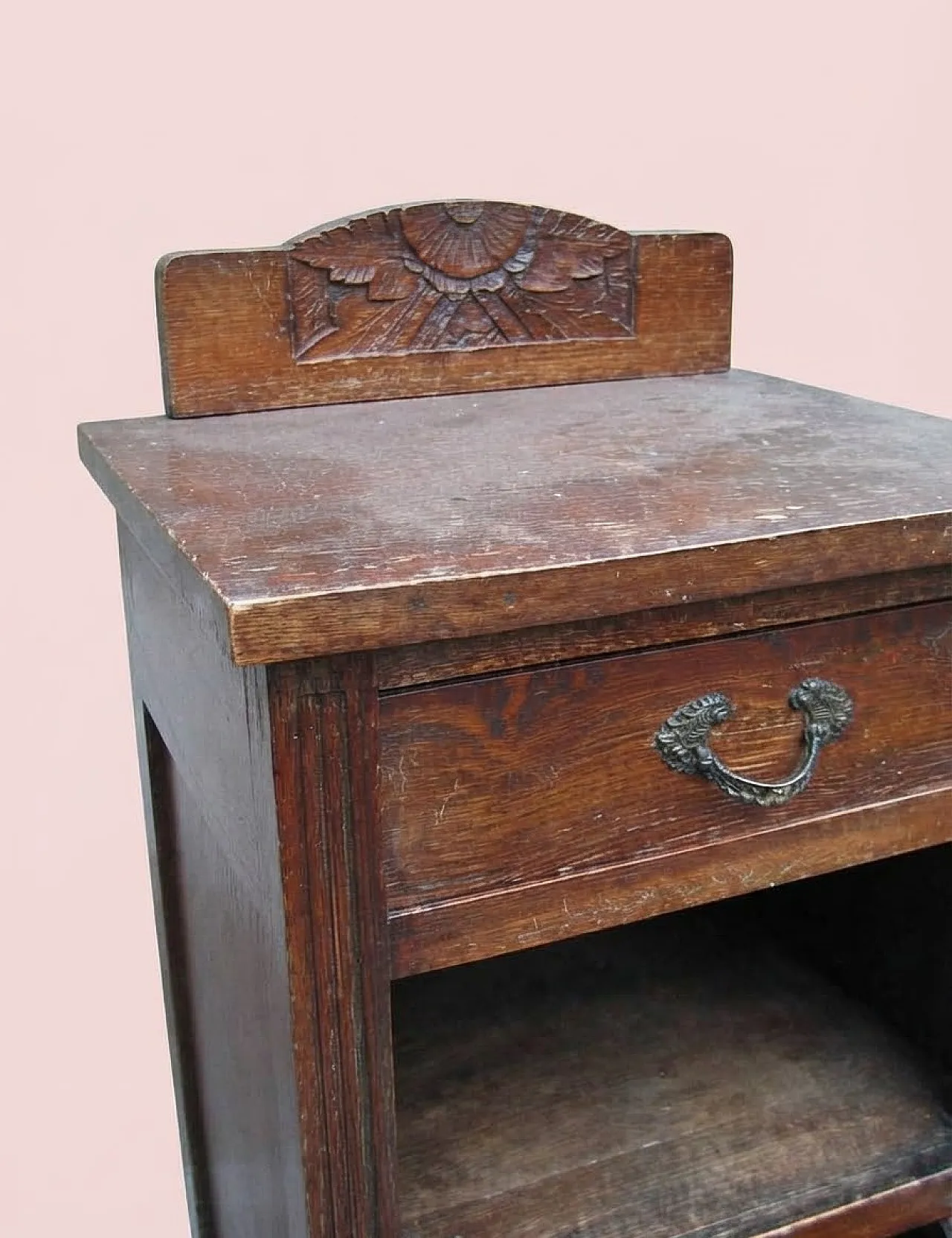 Pair of oak bedside tables, Art Nouveau, 19th century 2