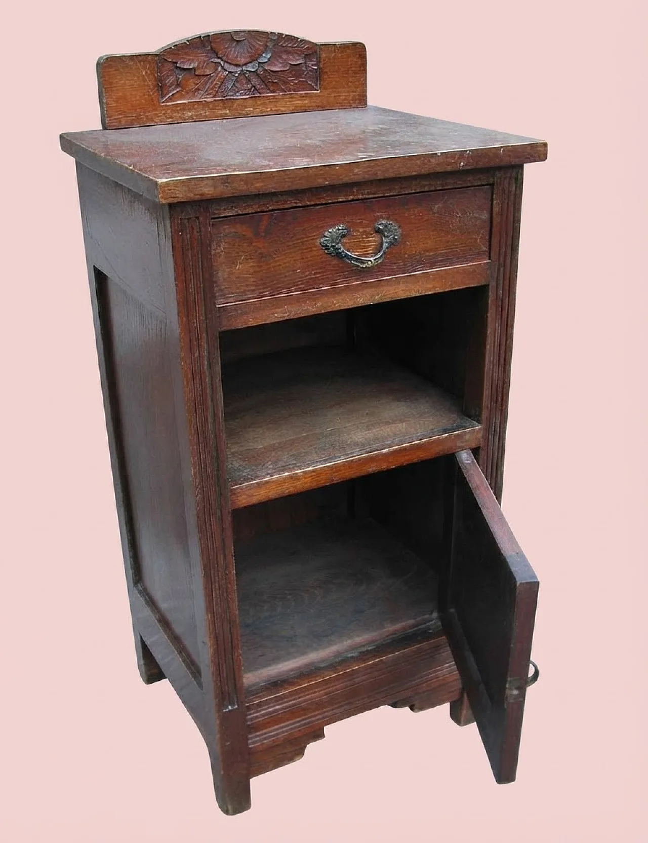 Pair of oak bedside tables, Art Nouveau, 19th century 7