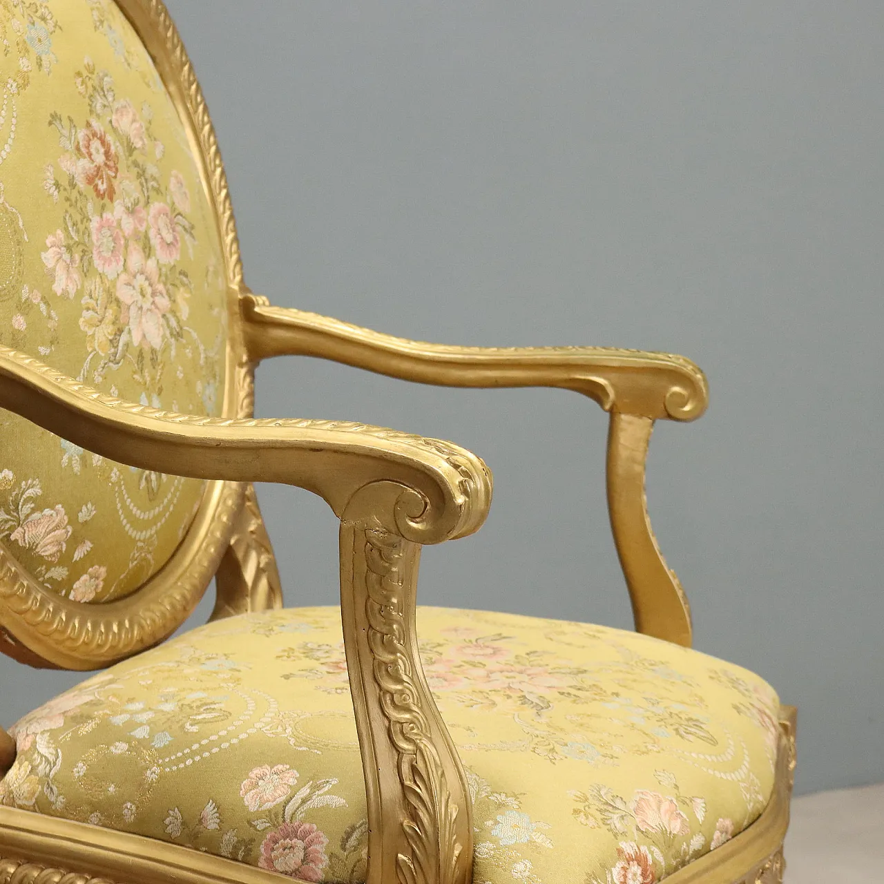 10 Neoclassical armchairs in gilded wood, 19th century 6