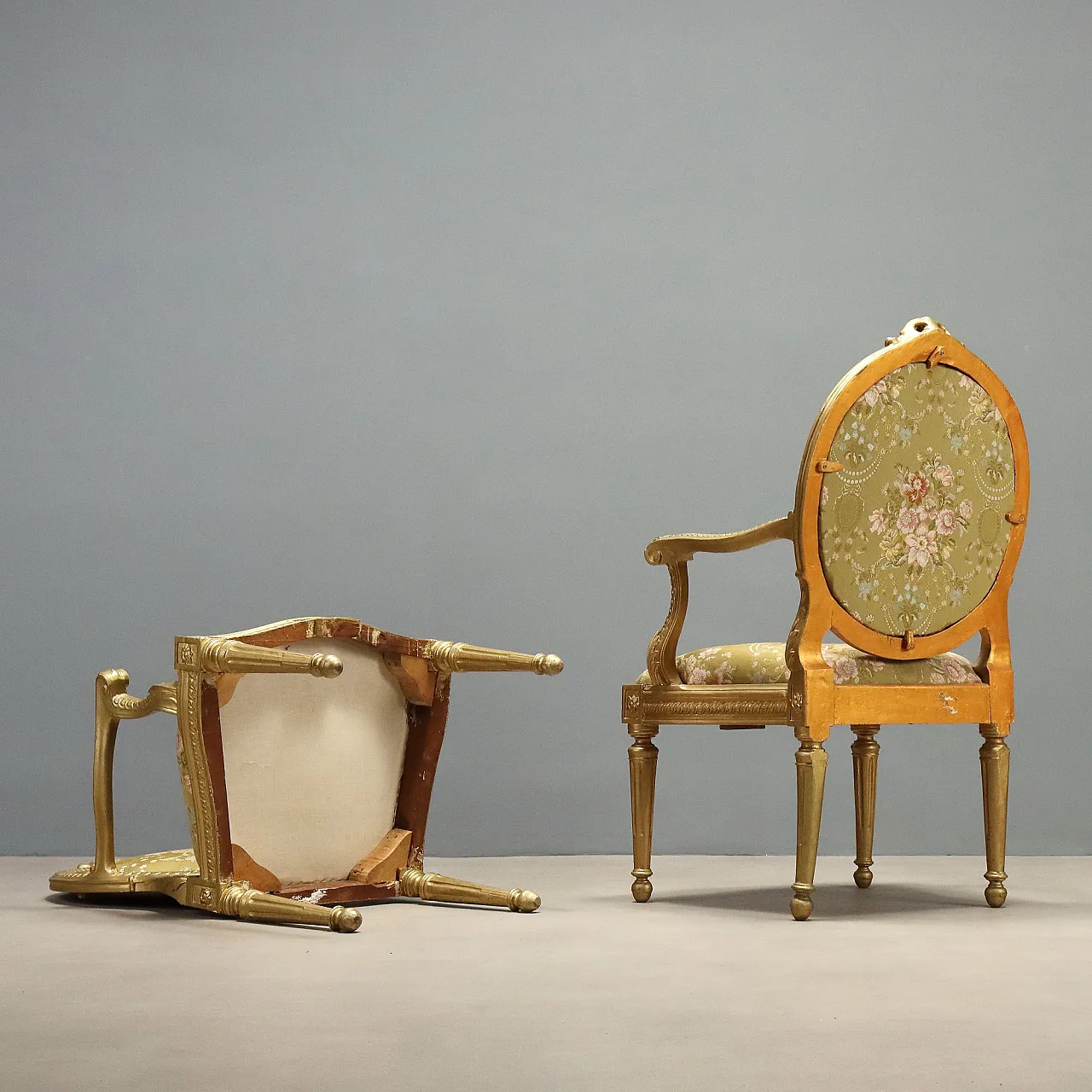 10 Neoclassical armchairs in gilded wood, 19th century 9