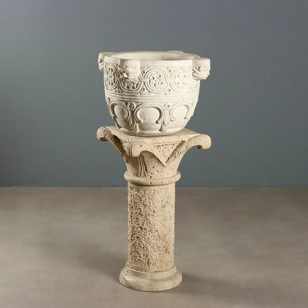 Stone column with decorated vase, 20th century 1