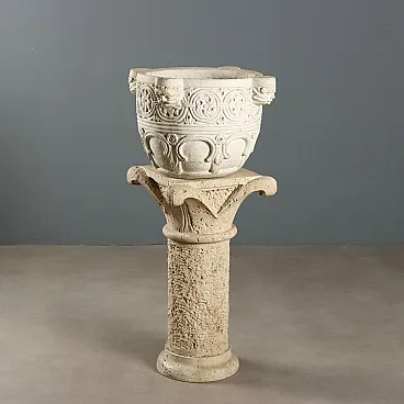 Stone column with decorated vase, 20th century
