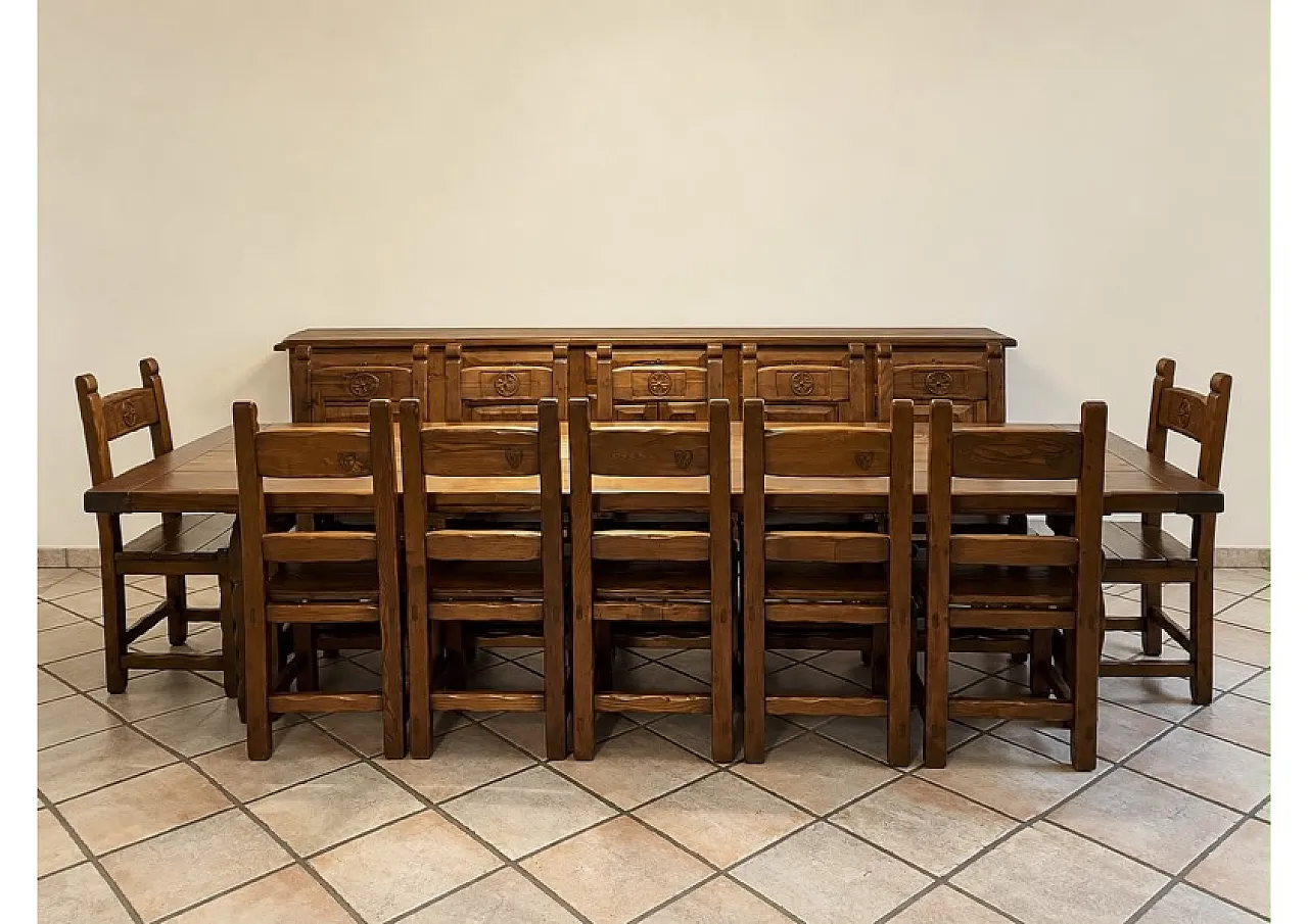 Tarpac Table with 12 Chairs from the Antiche Dimore collection, 1980s 1