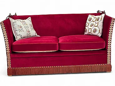 1970s, Danish 2-seater Spanish drop arm sofa, furniture velour.