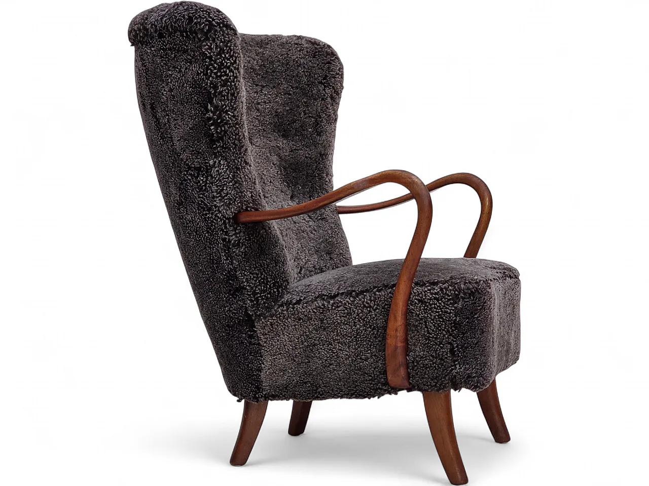 1960s, Danish armchair, reupholstered, genuine sheepskin. 25