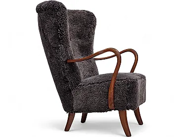 1960s, Danish armchair, reupholstered, genuine sheepskin.
