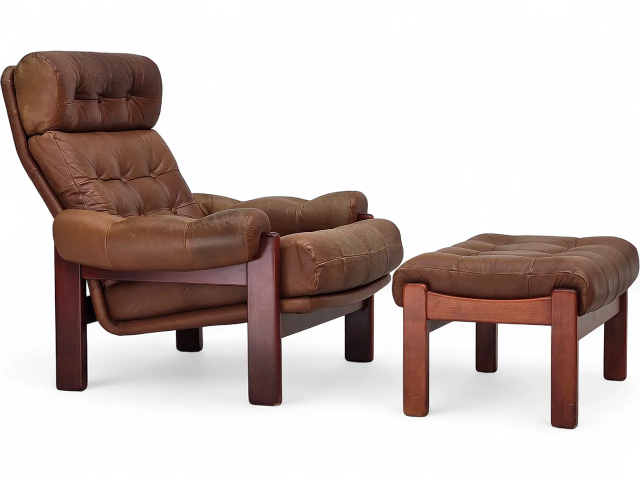 1970s, Swedish design, armchair with footstool, furniture leather. 22