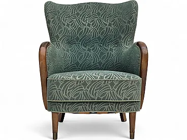1960s, Danish armchair, green furniture velour, beech wood.