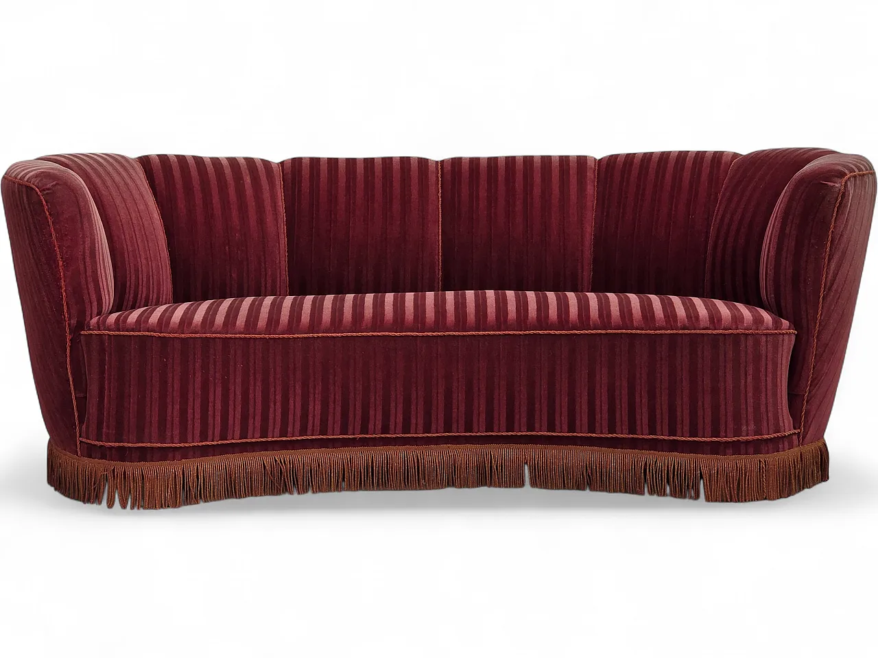 1960s, Danish 2-seater "Banan" sofa, furniture velour, oak wood. 20