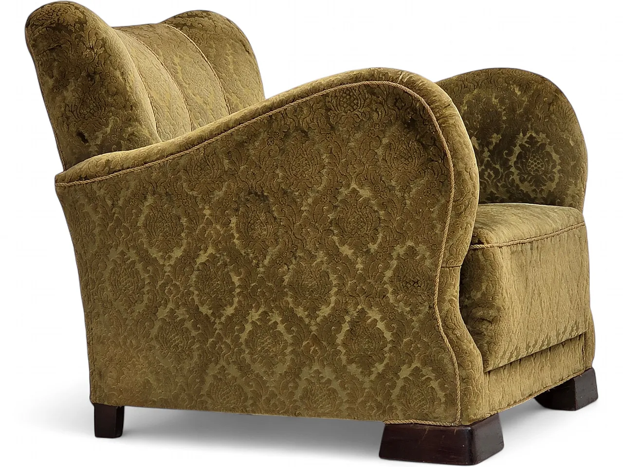 1950s, Danish relax chair, furniture velour, oak wood. 20