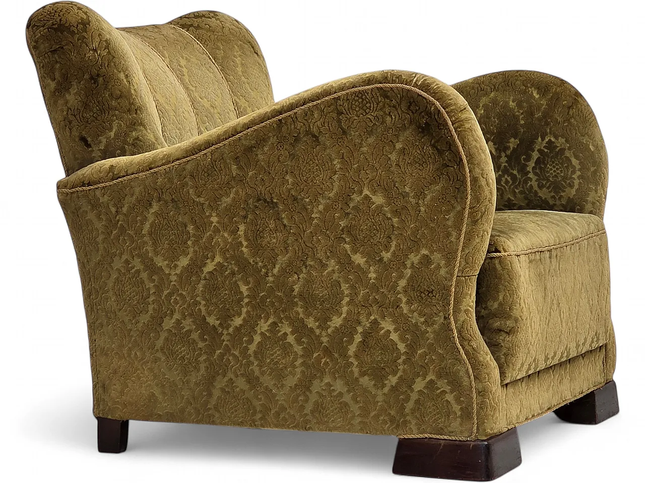 1950s, Danish relax chair, furniture velour, oak wood. 21