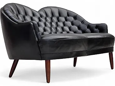1960s, Scandinavian sofa in black furniture leather.
