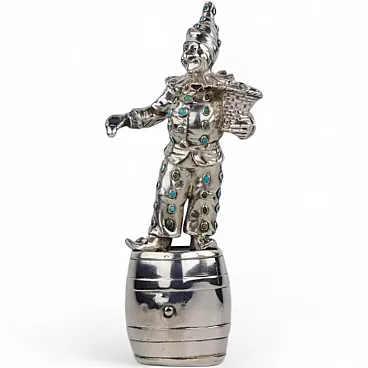 Composizione scultorea in argento raffigurante un arlecchino, '800