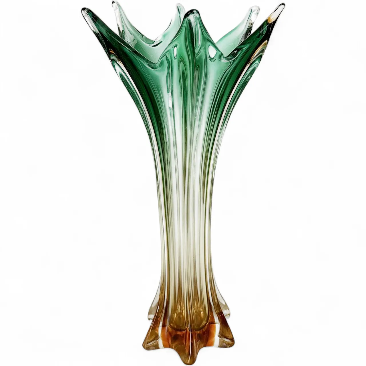 Grande vaso verde e trasparente, anni '50 12