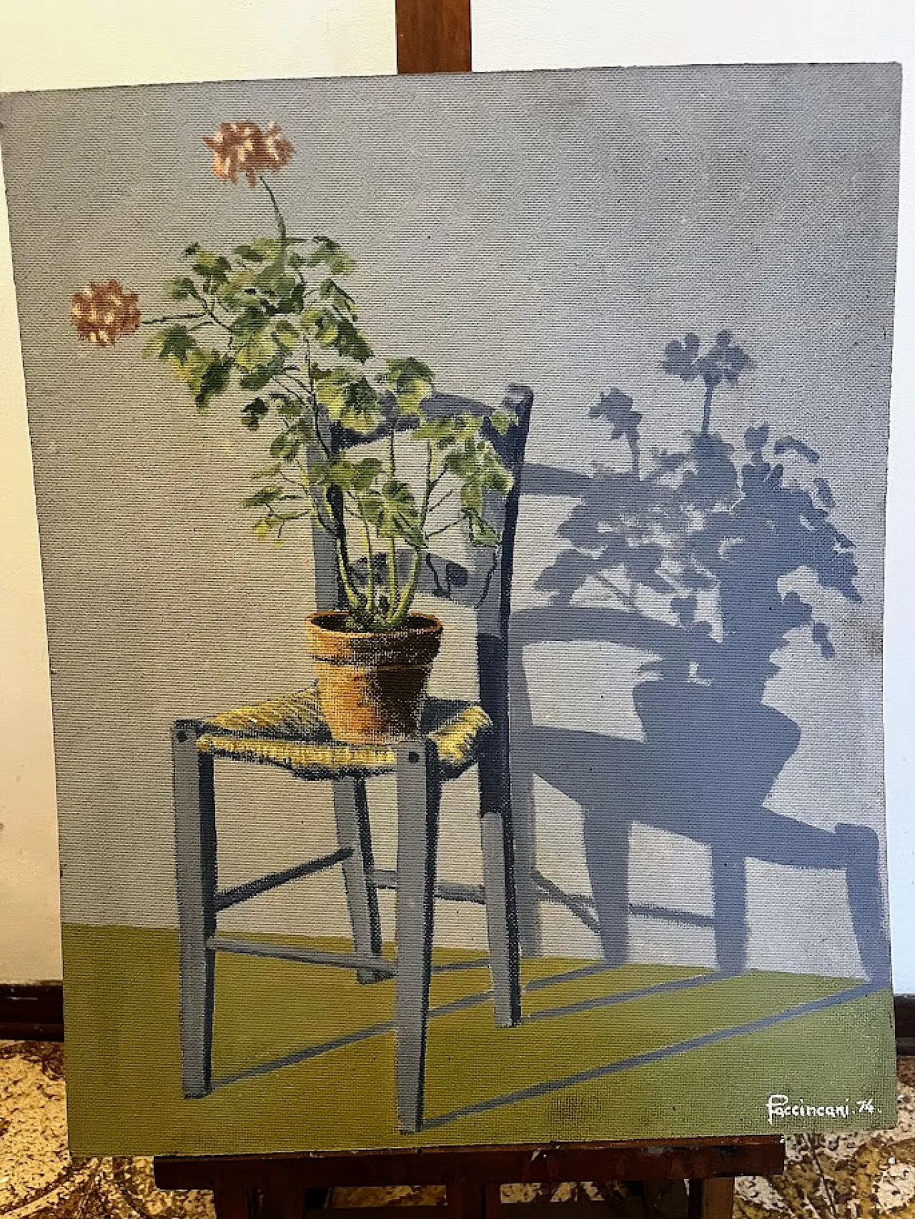 Vinicio Faccincani, The Old Chair in the Sun, oil on panel, 1974 1