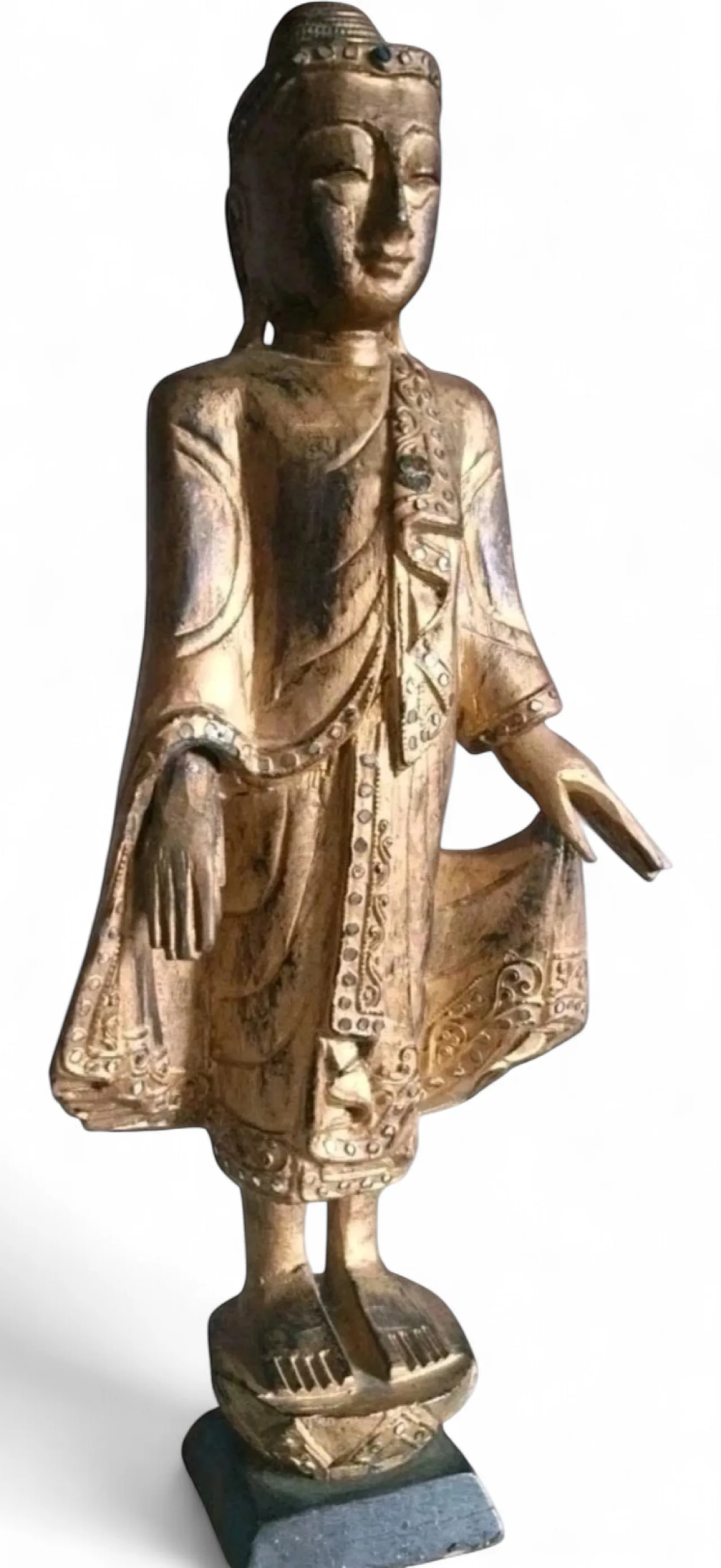Antique Mandalay Buddha in gilded wood, Burma 19th Century 22