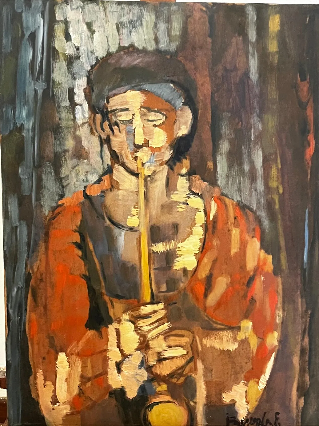 Bussola, The Player, painting, oil on wooden panel, 1970s 1
