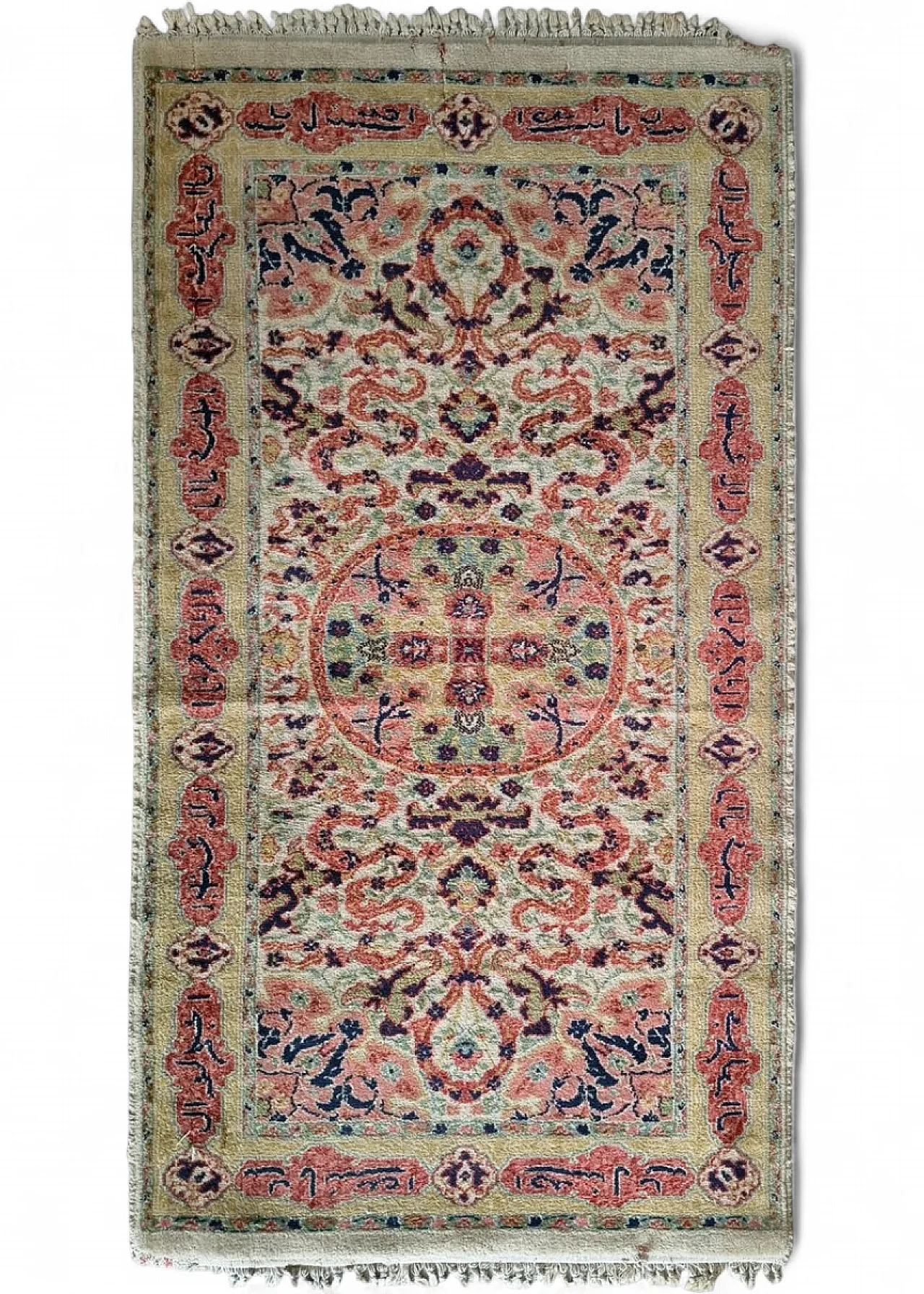 Hand-knotted runner rug with floral medallion design, 1950s 10