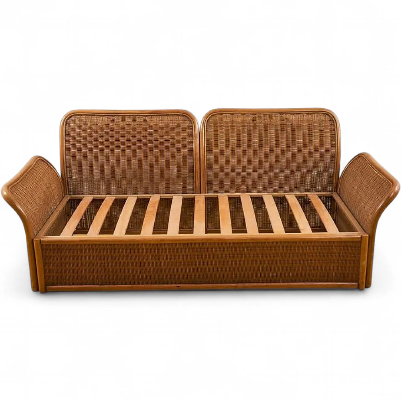 Wicker sofa with curved arms, 1970s 10