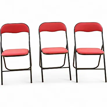 3 metal and Red fabric Folding Chairs, 1980s