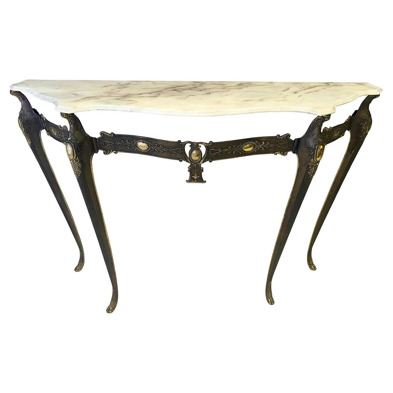 Bronze Console Table with a Portuguese Pink Marble Top, 70s 1