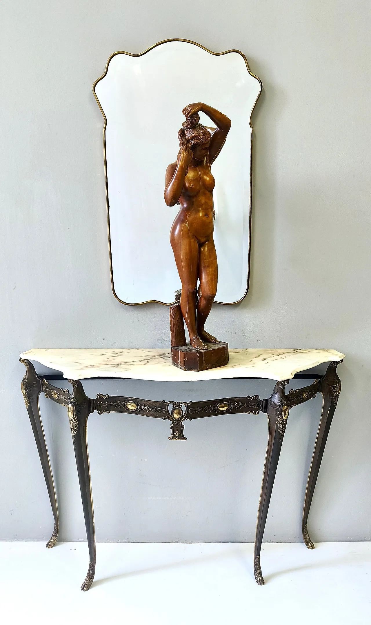 Bronze Console Table with a Portuguese Pink Marble Top, 70s 2