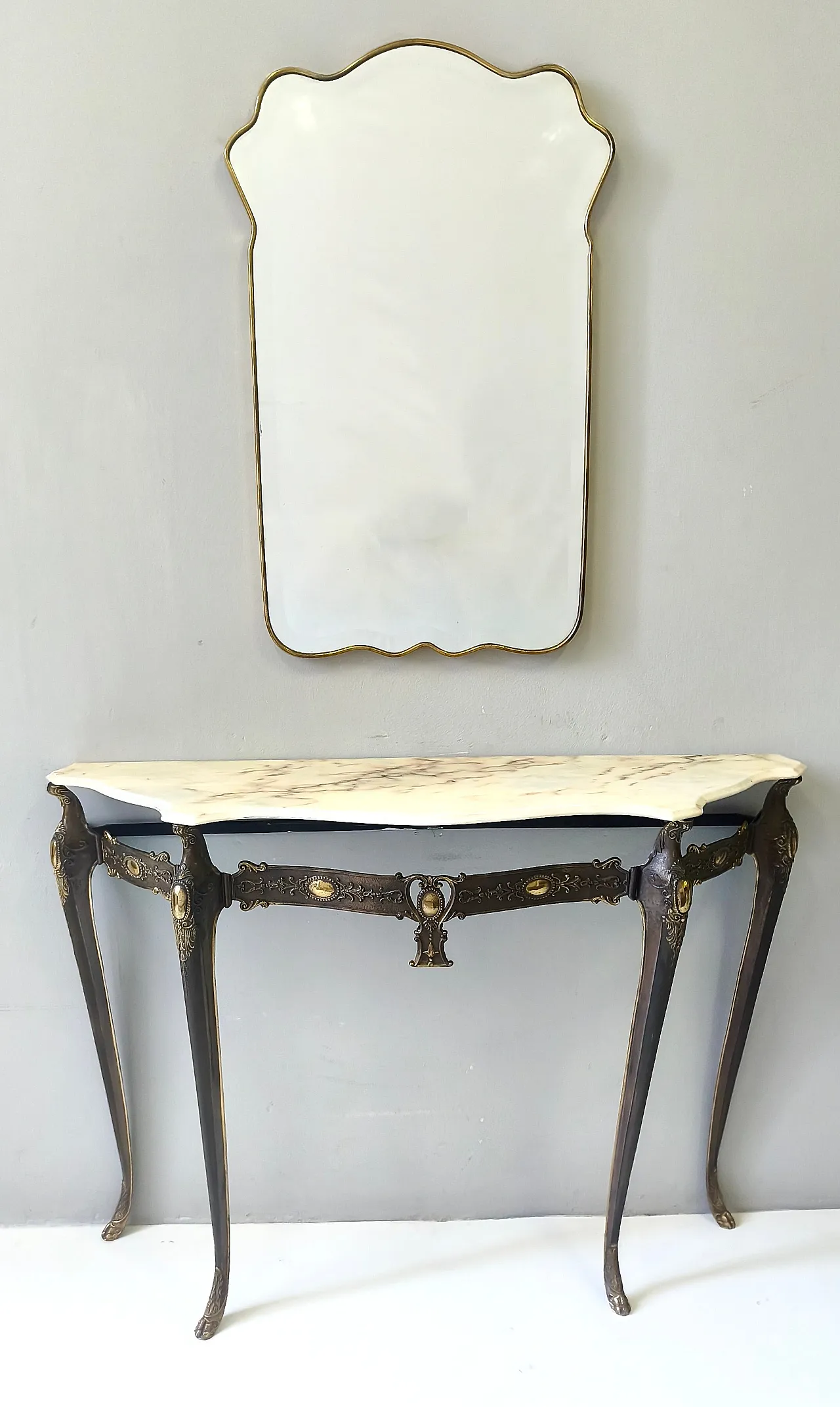Bronze Console Table with a Portuguese Pink Marble Top, 70s 3