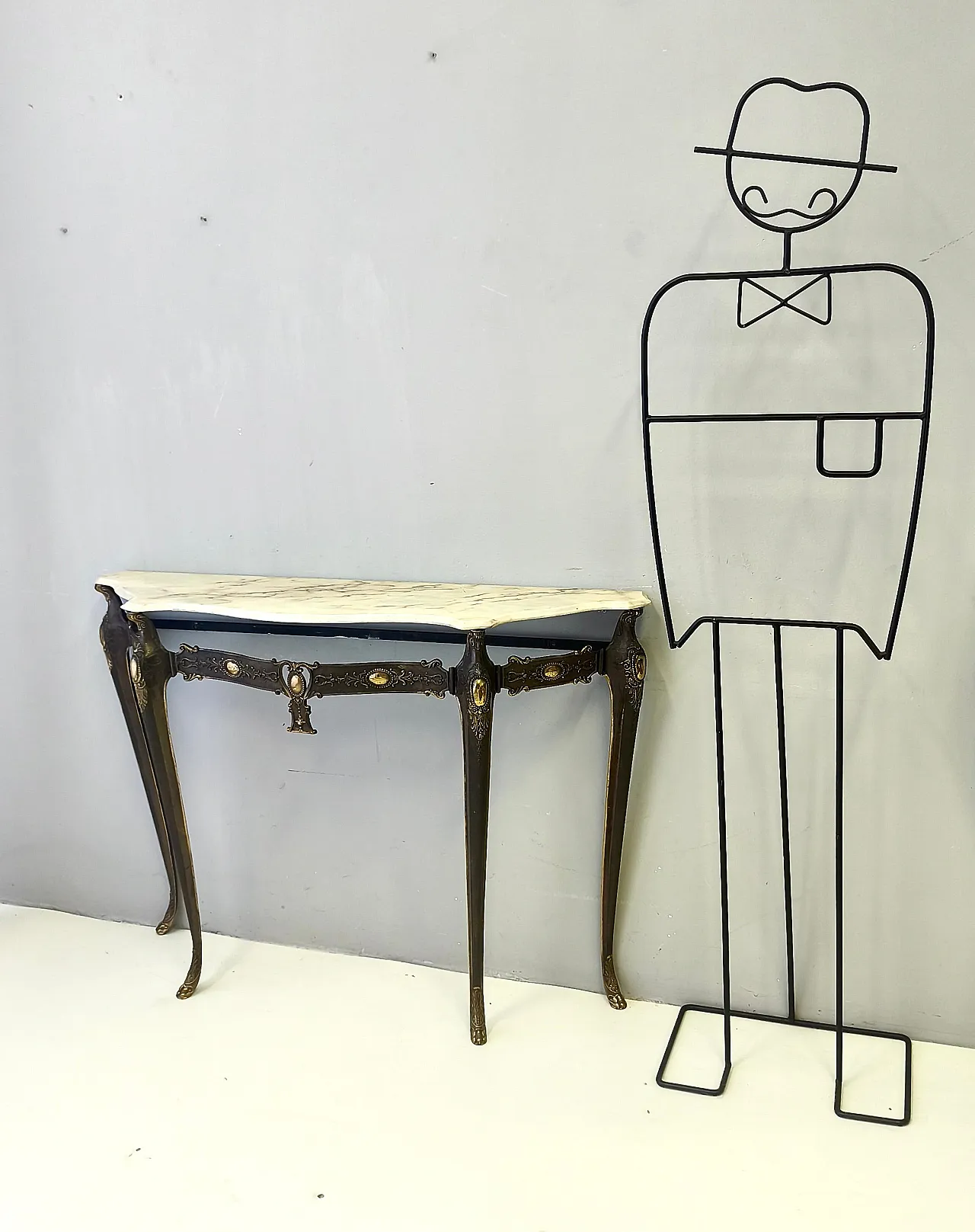 Bronze Console Table with a Portuguese Pink Marble Top, 70s 4