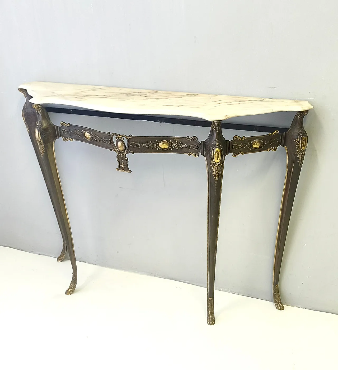 Bronze Console Table with a Portuguese Pink Marble Top, 70s 5