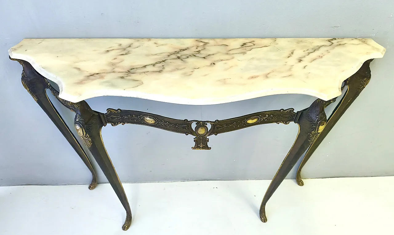 Bronze Console Table with a Portuguese Pink Marble Top, 70s 6