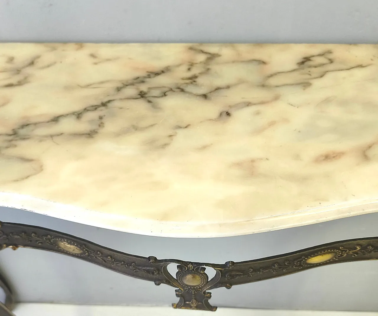 Bronze Console Table with a Portuguese Pink Marble Top, 70s 7