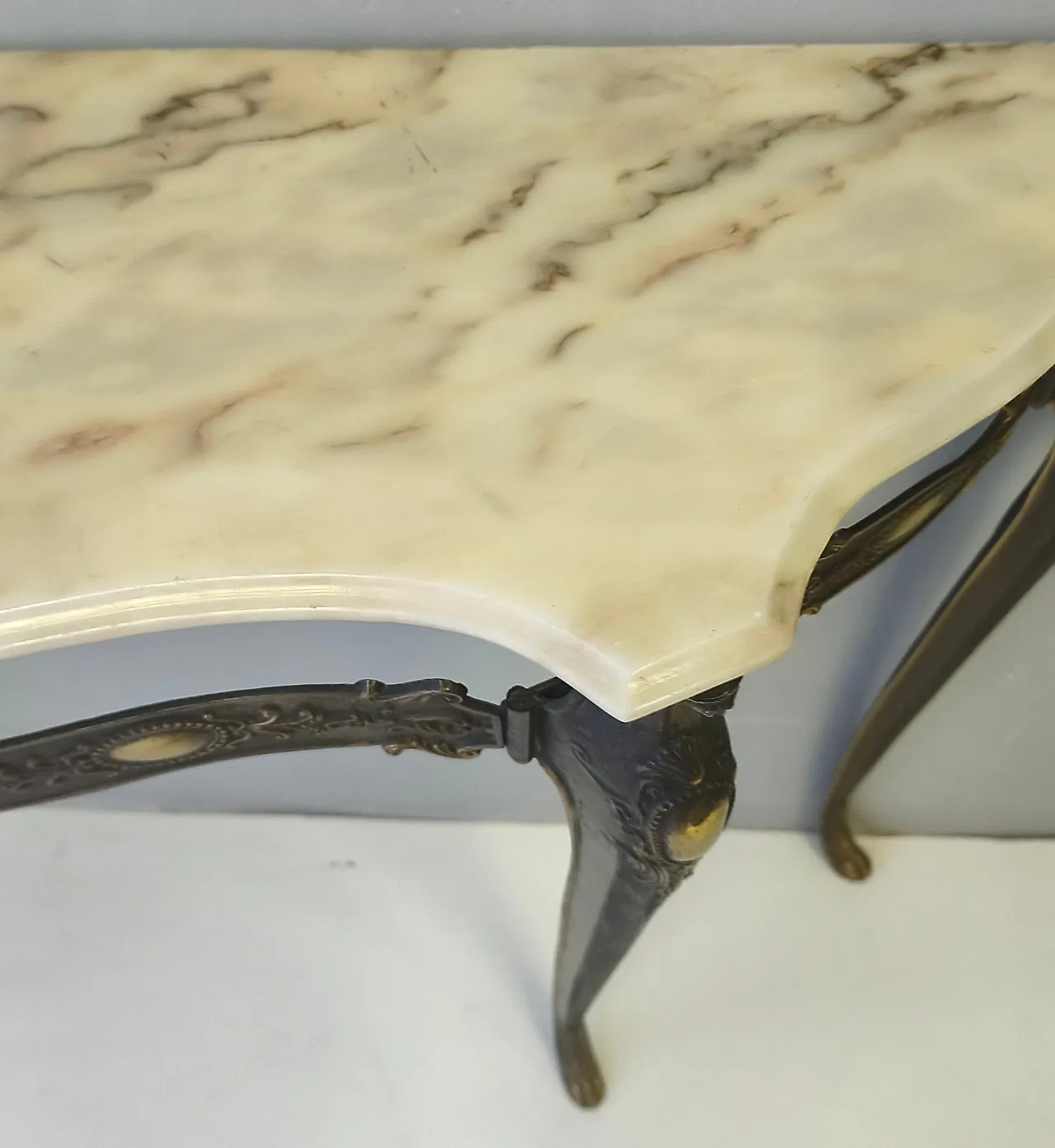 Bronze Console Table with a Portuguese Pink Marble Top, 70s 8