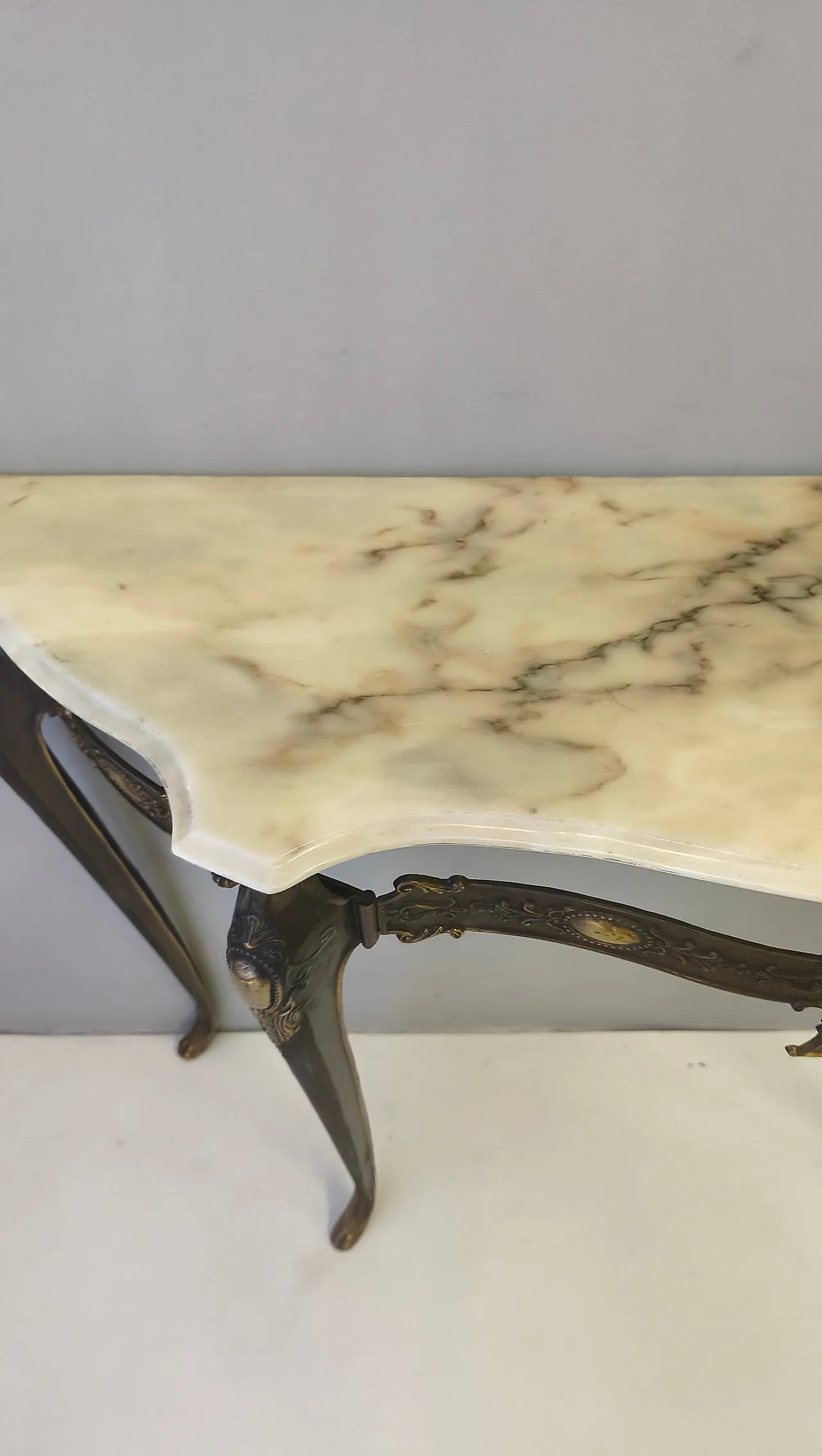 Bronze Console Table with a Portuguese Pink Marble Top, 70s 9