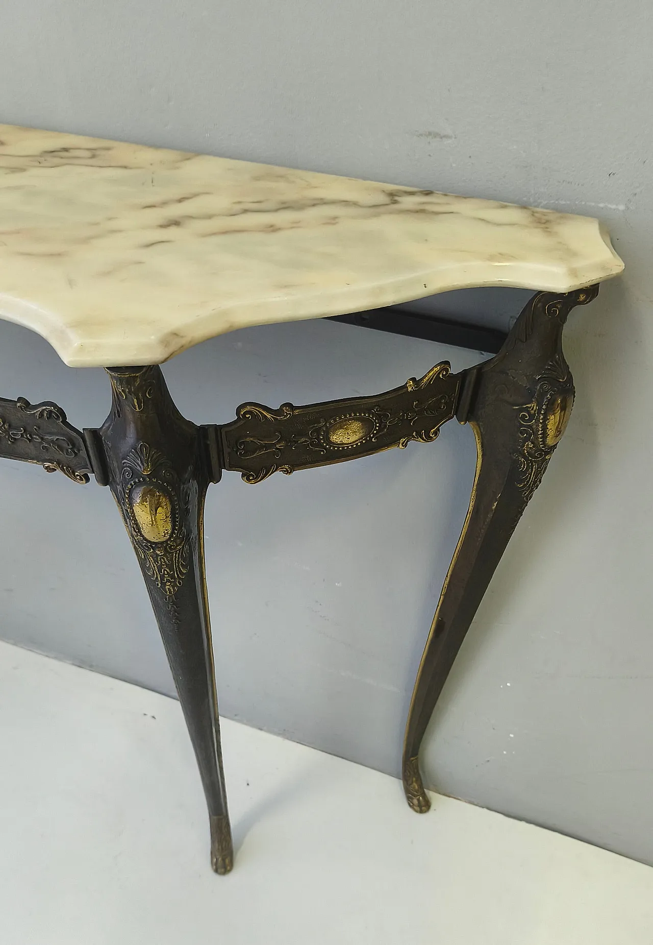 Bronze Console Table with a Portuguese Pink Marble Top, 70s 11