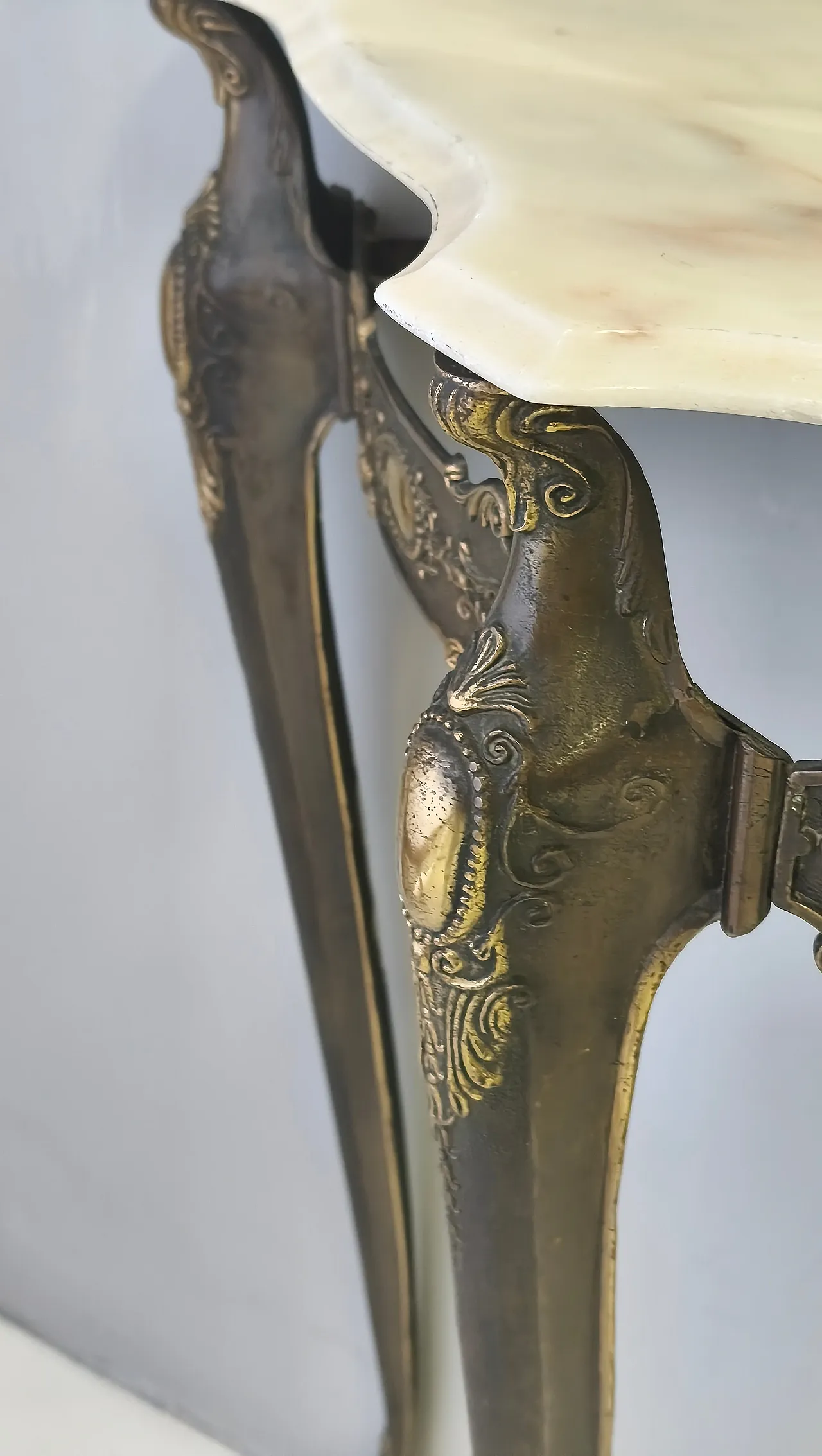 Bronze Console Table with a Portuguese Pink Marble Top, 70s 12