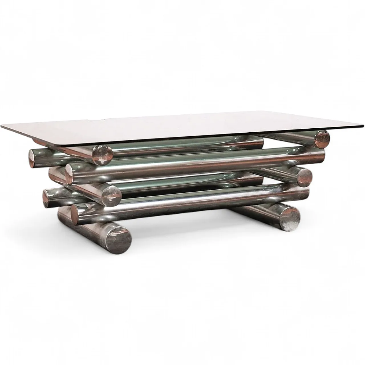 Coffee table in glass and chrome metal, 1970s 7